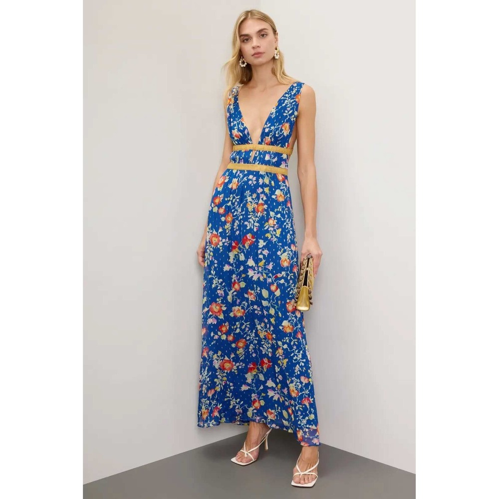 RIXO Blue Floral Maxi Dress